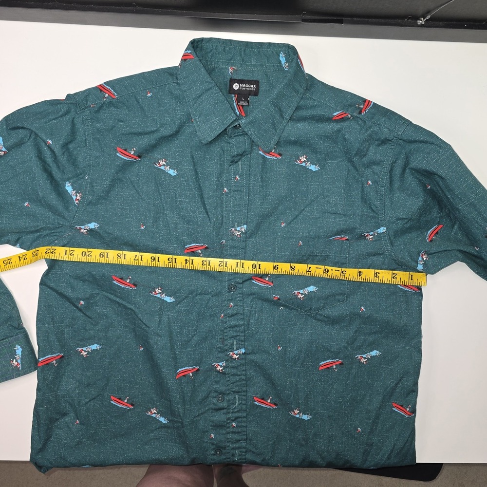 Haggar Mens Large Button Up Shirt Santa Water Skiing Holiday Novelty L Christmas - Picture 7 of 9